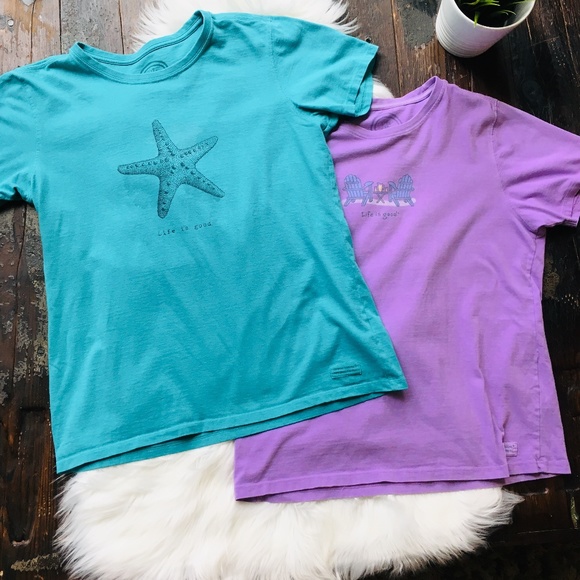 Life Is Good Tops - Lot 2 LIFE IS GOOD Beach Shirts MEDIUM Adirondack+